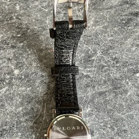 Bvlgari Diamond Black Face Stainless Steel & Black Leather Women's Watch BB26SL - Picture 10 of 13